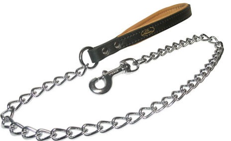 Large Chain Leash with Leather Handle 32 inch for Mastiff