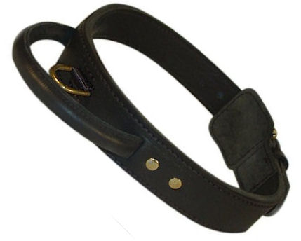 Latigo Leather Agitation Dog Collar With Handle for Mastiff