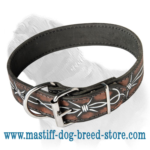 Handpainted Leather Canine Collar for Mastiff Walking and Training - Click Image to Close