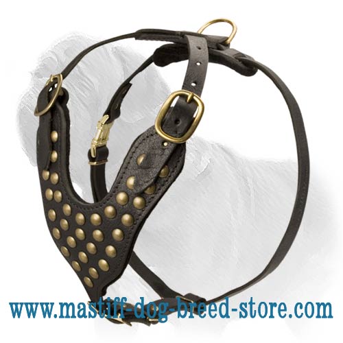 Studded Leather Canine Harness for Mastiff Breed Dogs Walking and Training