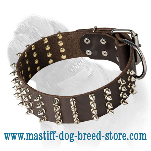 Eye-Catching Mastiff Dog Collar with 4 Rows of Spikes
