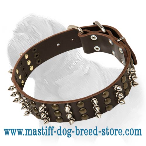 Fashionable and Exquisite Leather Collar for Strong Mastiff - Leather Masterpiece with Spikes and Studs
