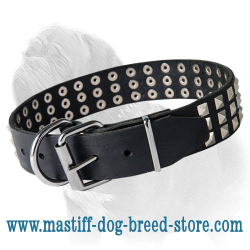 Silver Pyramids Studded Leather Dog Collar for Mastiff Walking