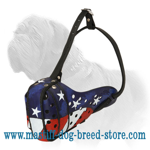 Colorful American Flag Leather Pitbull Muzzle