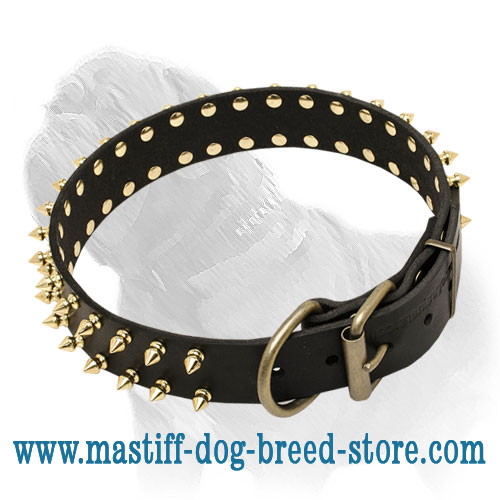 2 Rows Spiked Leather Mastiff Dog Collar