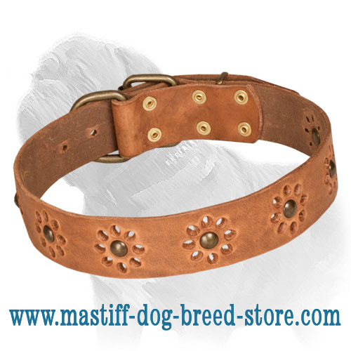 'Spring Mood' Mastiff Dog Collar with Flower Ornament