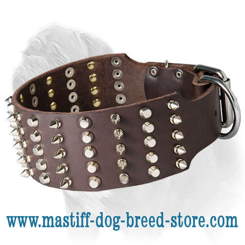 Super Wide Top Quality Mastiff Dog Collar with Spikes and Studs