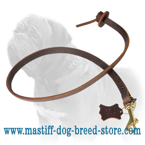Leather Mastiff Dog Leash with Round Handle - Click Image to Close