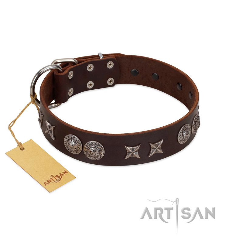 "Antique Style" Designer Handmade FDT Artisan Brown Leather Mastiff Collar