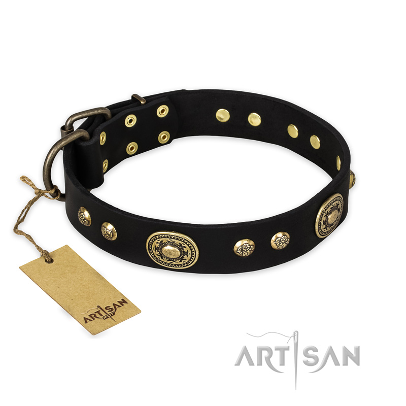 "High Fashion" FDT Artisan Studded with Plates Black Leather Mastiff Collar