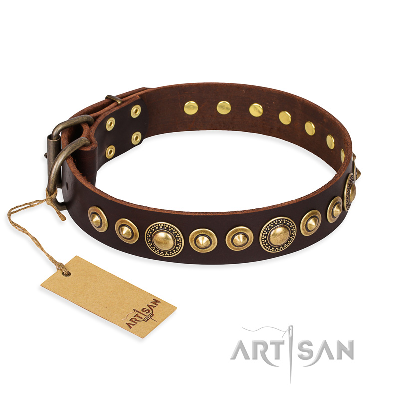 "Ancient Warrior" FDT Artisan Fancy Leather Mastiff Collar with Old-Bronze Plated Decorations