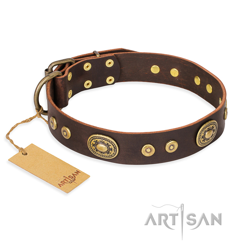 "One-of-a-Kind" FDT Artisan Handmade Decorated Brown Leather Mastiff Collar