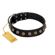 "Inky Prettification" FDT Artisan Black Leather Mastiff Collar with One Row of Studs