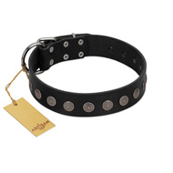 "Silent Star" Handmade FDT Artisan Designer Black Leather Mastiff Collar with Engraved Plates