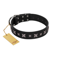 "Polar Lights" Designer FDT Artisan Black Leather Mastiff Collar with Silver-Like Studs