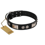 "Grand Wear" FDT Artisan Black Leather Mastiff Collar with Shining Plates and Spiked Studs