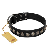 "Black Eagle" Handcrafted FDT Artisan Black Leather Mastiff Collar with Silver-Like Adornments