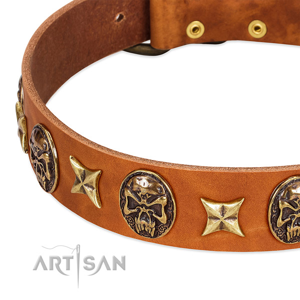Rust resistant D-ring on full grain genuine leather dog collar for your doggie