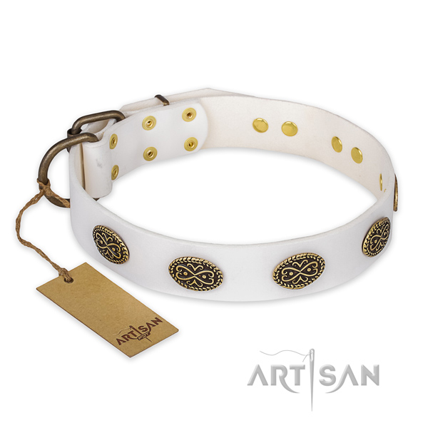 Handcrafted genuine leather dog collar with durable fittings