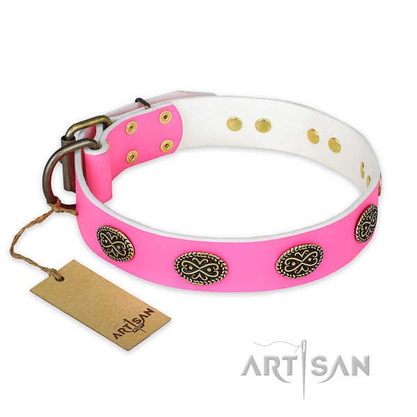 Impressive natural genuine leather dog collar for daily use