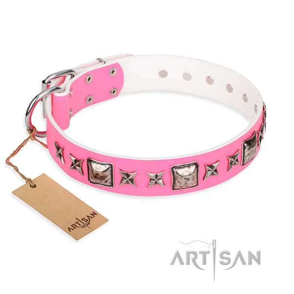 Genuine leather dog collar made of soft material with durable buckle