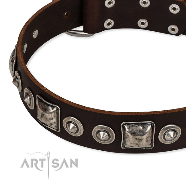 Top notch natural genuine leather dog collar handmade for your stylish four-legged friend