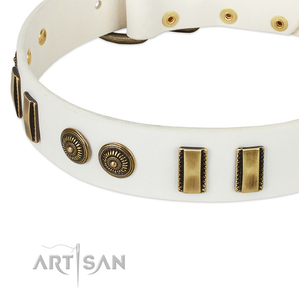 Reliable buckle on full grain genuine leather dog collar for your four-legged friend