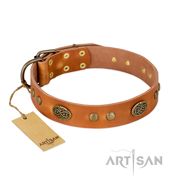 Rust resistant buckle on full grain genuine leather dog collar for your doggie