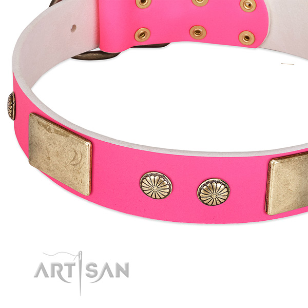 Durable D-ring on full grain leather dog collar for your pet