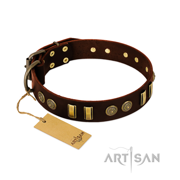 Corrosion proof decorations on full grain genuine leather dog collar for your pet