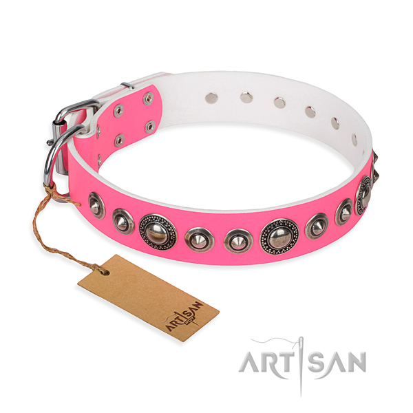 Genuine leather dog collar made of high quality material with rust resistant D-ring