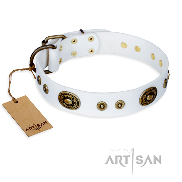 Full grain genuine leather dog collar made of soft material with rust resistant fittings
