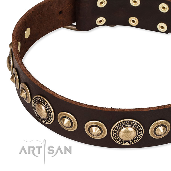 Quality natural genuine leather dog collar handmade for your stylish four-legged friend