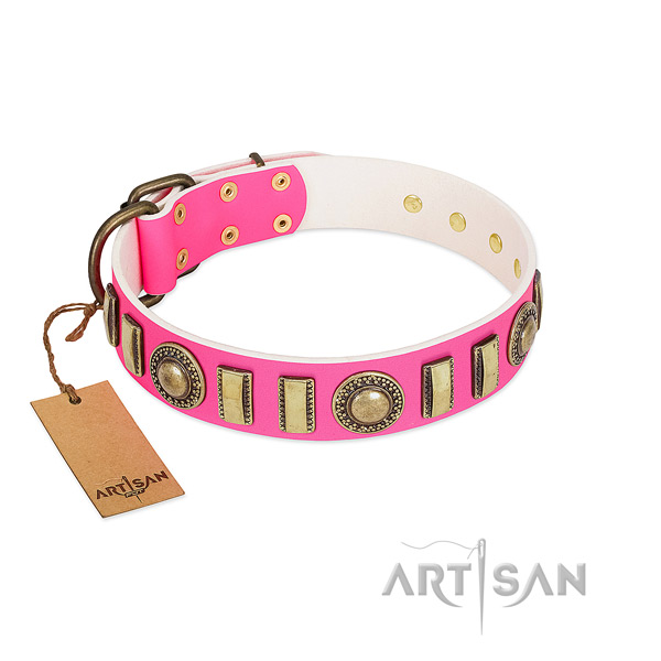 Handcrafted full grain genuine leather dog collar with corrosion proof fittings