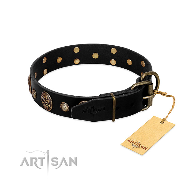Corrosion proof traditional buckle on natural leather collar for basic training your four-legged friend