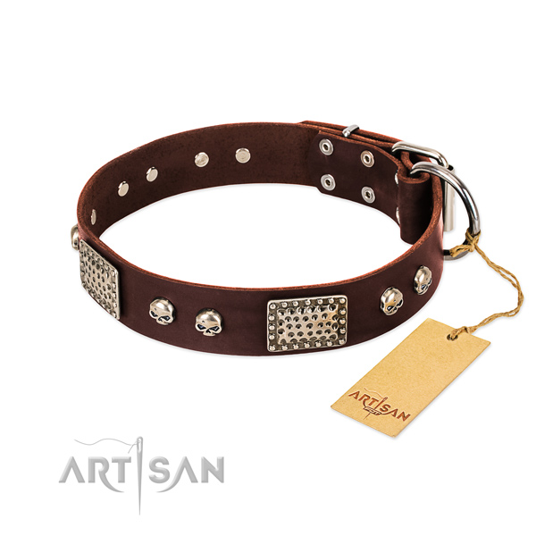 Adjustable leather dog collar for basic training your canine