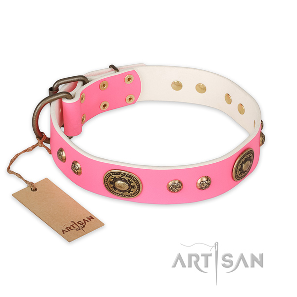 Stunning natural genuine leather dog collar for comfortable wearing