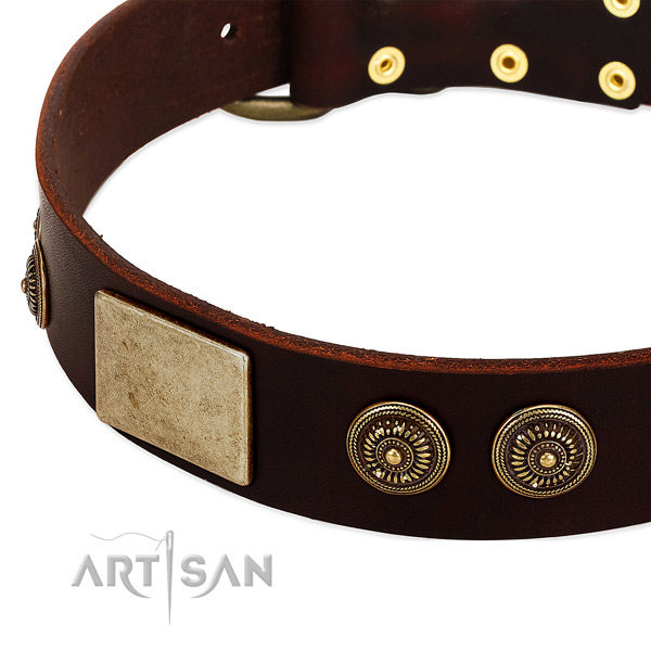 Rust-proof fittings on full grain genuine leather dog collar for your canine