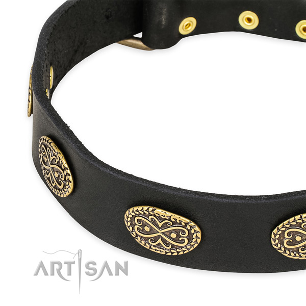 Amazing full grain natural leather collar for your handsome doggie