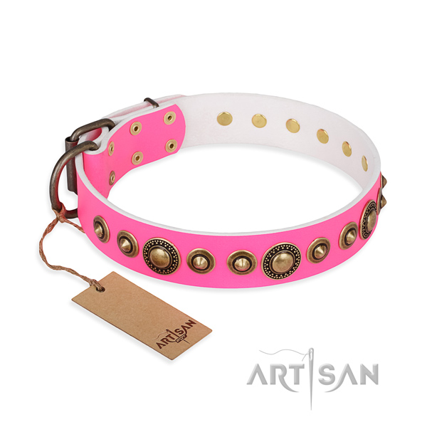 Quality full grain natural leather collar crafted for your canine