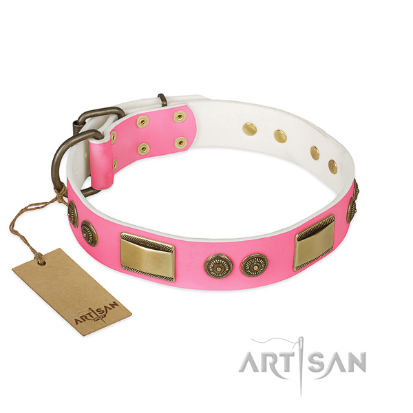 Impressive full grain natural leather dog collar for handy use