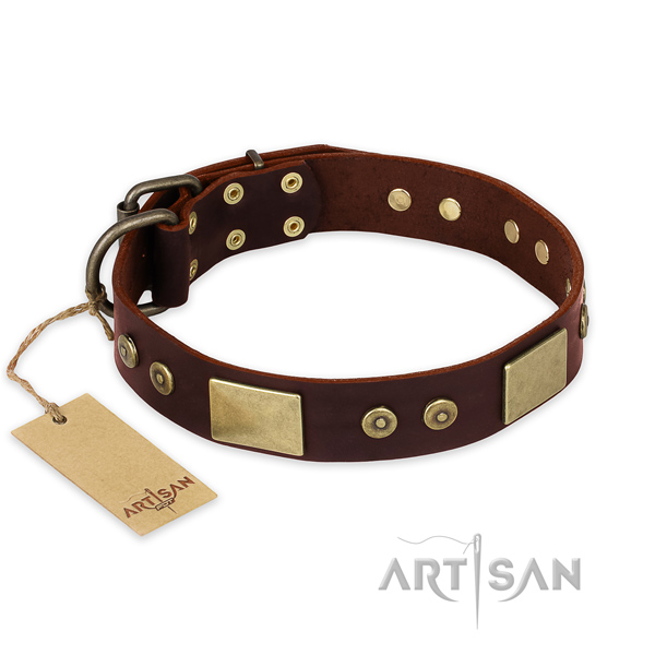 Impressive full grain natural leather dog collar for handy use