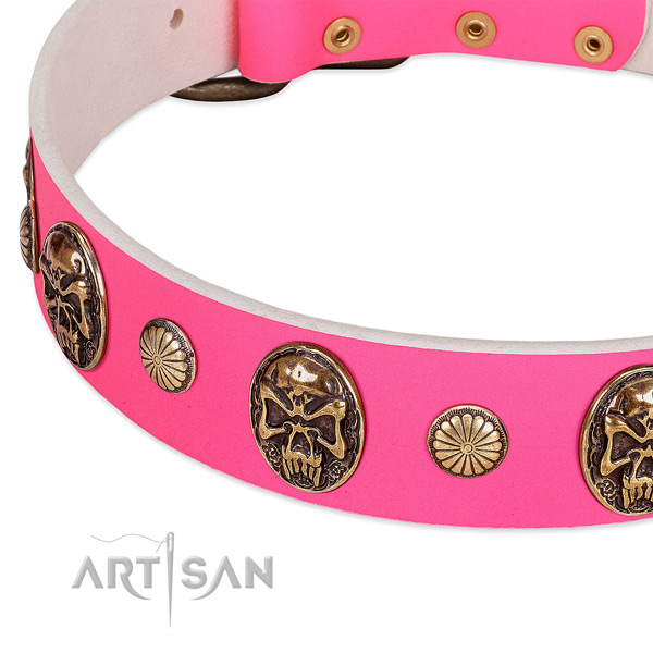 Rust-proof decorations on natural genuine leather dog collar for your doggie