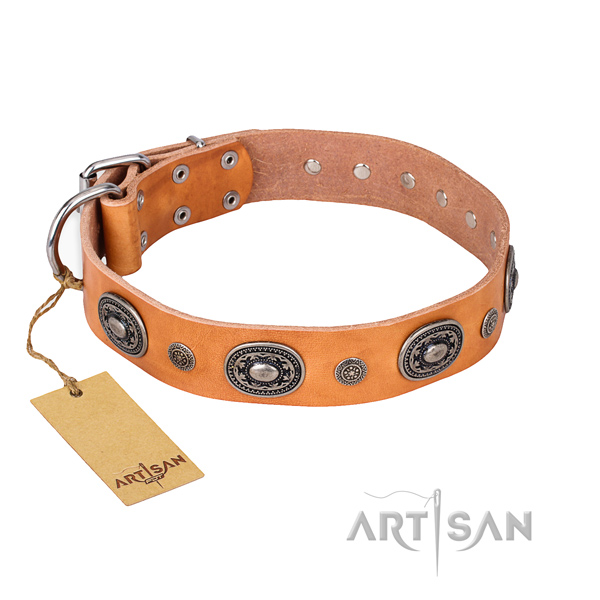 Top notch natural genuine leather collar handcrafted for your pet