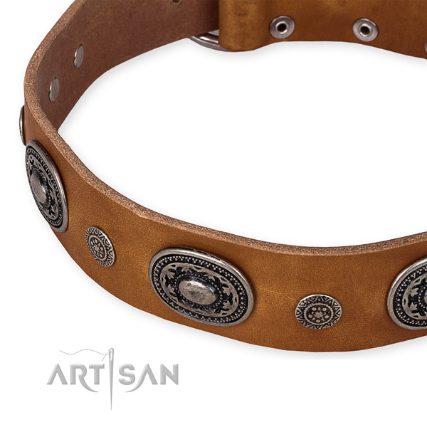 Strong full grain natural leather dog collar made for your stylish pet