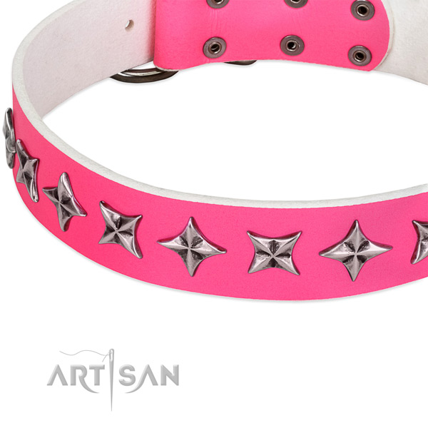 Handy use adorned dog collar of fine quality natural leather