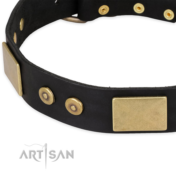Corrosion resistant D-ring on natural genuine leather dog collar for your pet