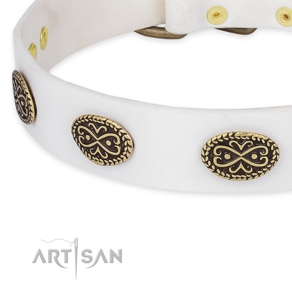 Impressive full grain natural leather collar for your beautiful pet