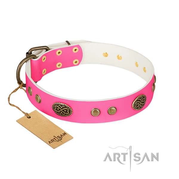 Durable hardware on full grain leather dog collar for your canine