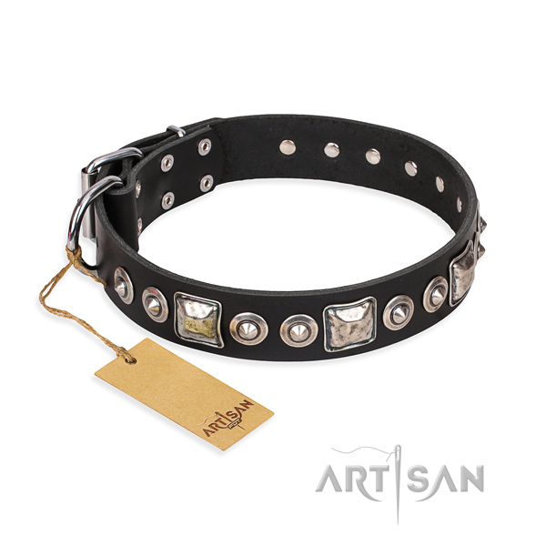 Genuine leather dog collar made of top notch material with corrosion proof traditional buckle